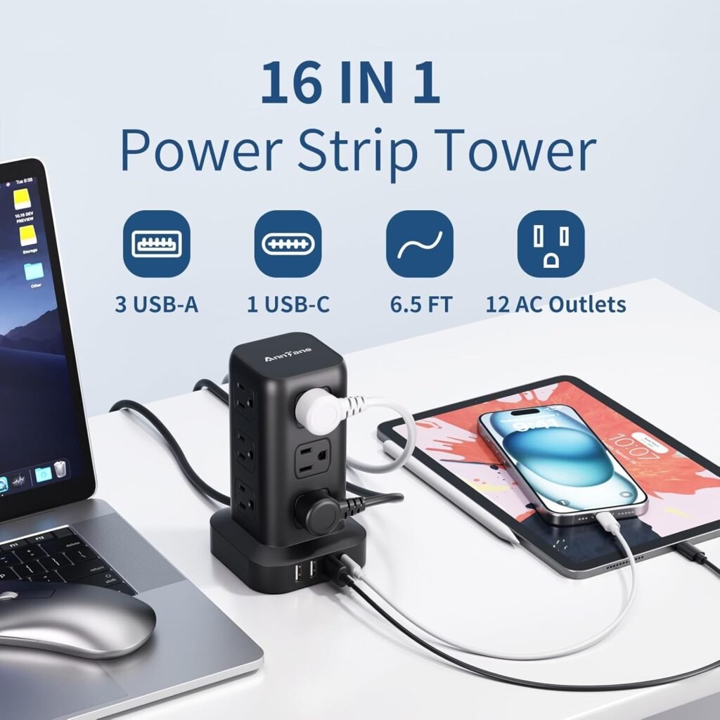 Power Strip Tower with 4 USB Ports