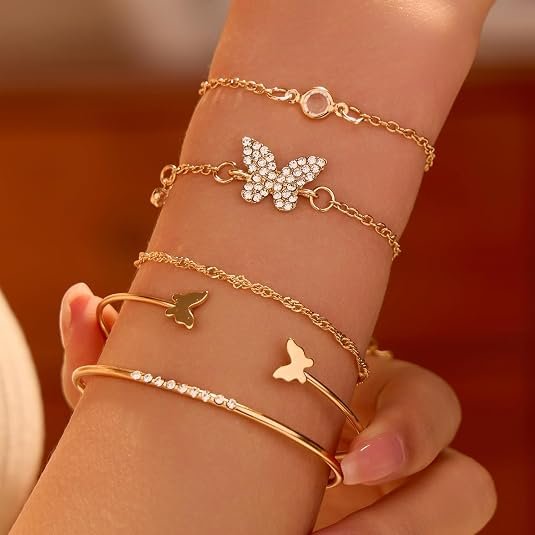5 PCS Gold Bow Bracelets Set